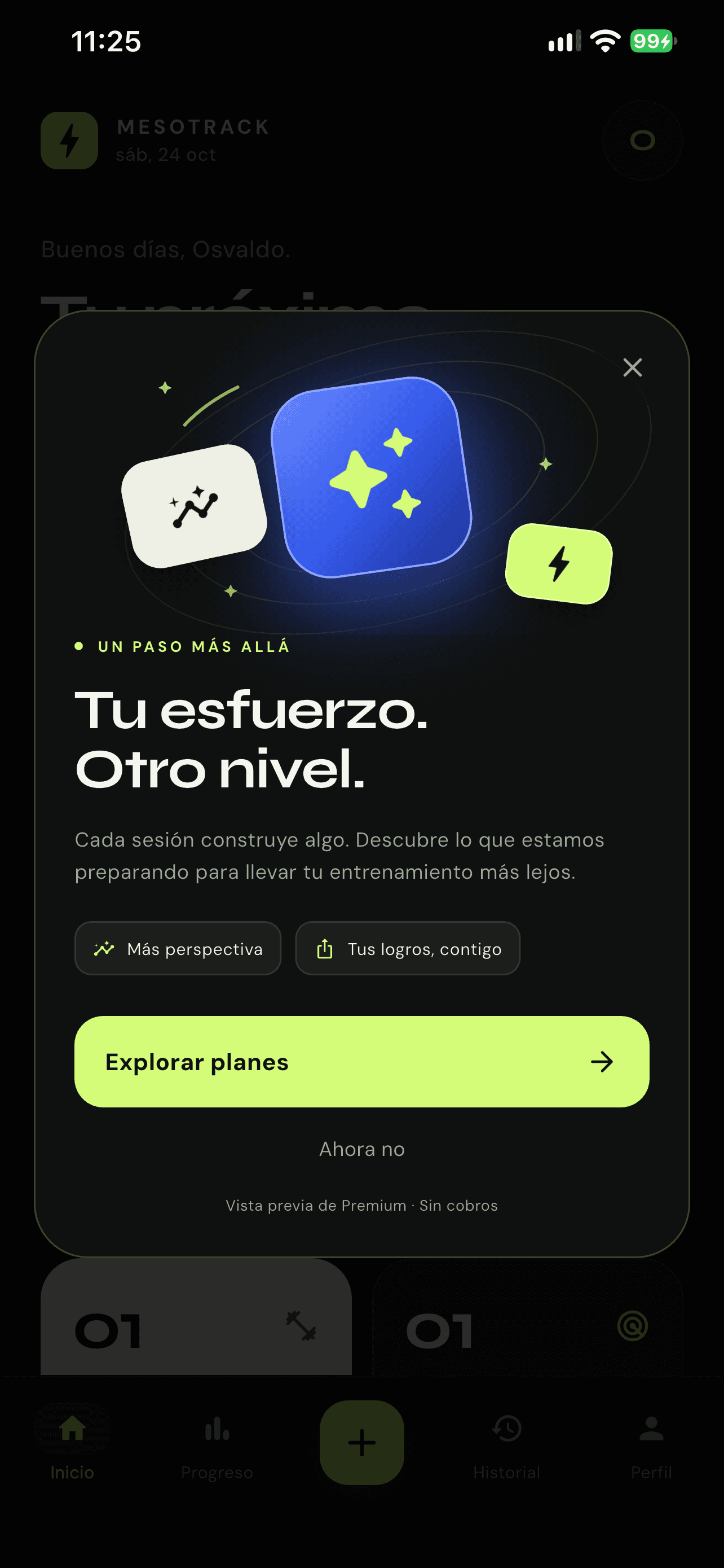 Anuncio dentro de MesoTrack de la vista previa de Premium, sin cobros